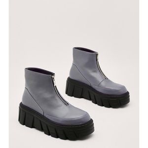 Nasty Gal Lavender Zip-Front Chunky Platform Ankle Boots
